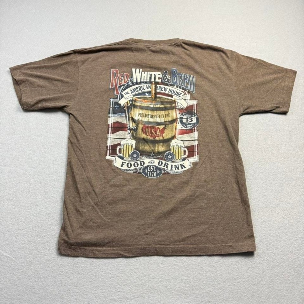 Newport Blue Red White & Brew T Shirt Brown Graphic Beer Tee Large